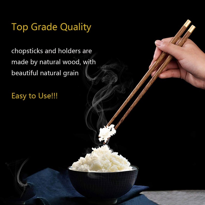 Kenpal Wooden Chopsticks Reusable with Case, Chinese Chop Sticks Set with Holder 2 Pair (Wenge) - Image 4